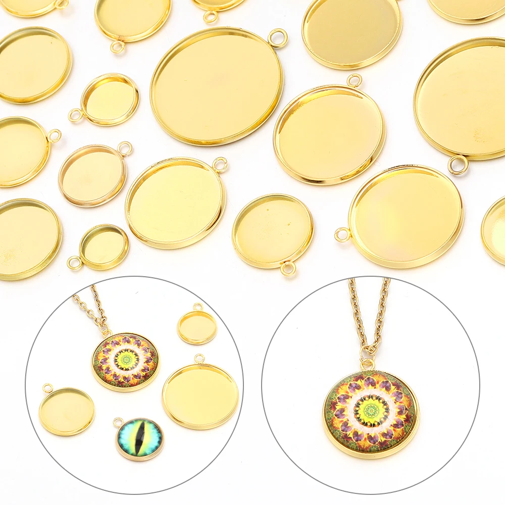 5 Stück 6-30mm Edelstahl Runde Anhänger Rohlinge Cabochon-Basis Fassung für DIY Schmuckherstellung Zubehör – Detail 4