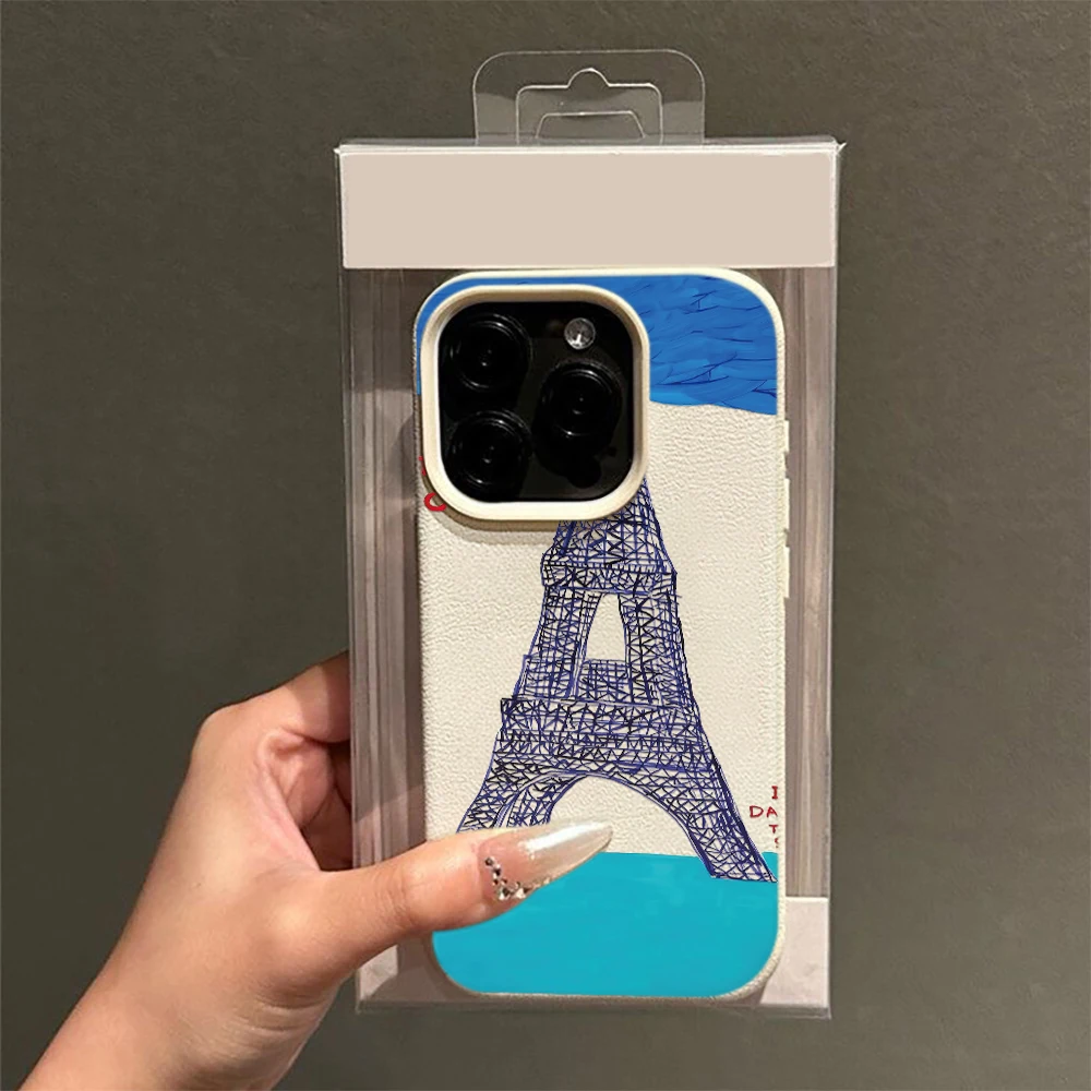 Tower Blue Paris Unique Shockproof Button Cover Dust Resistant for iPhone 14 13 Pro Air 16 11 Max 12 17 Plus 15 Phone Case