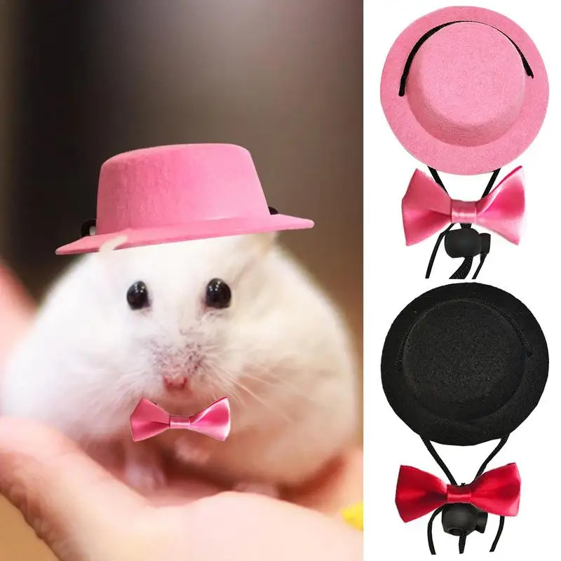 Hamster Top Hat Felt Top Hat And Bow For Rabbits Soft Holiday Supplies Comfortable Adjustable Pet Costume For Guinea Pigs