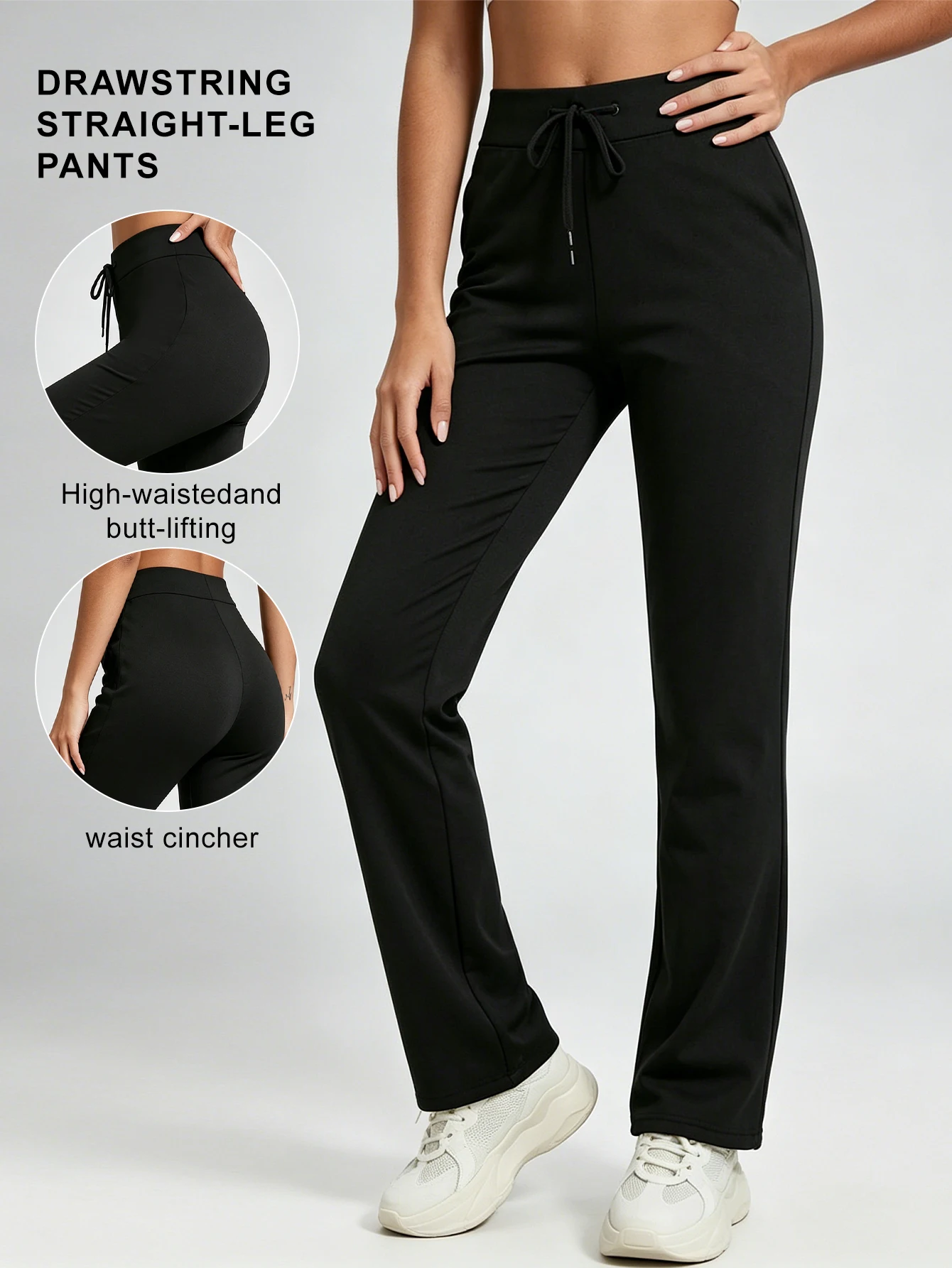 New High Waisted Wide Leg Sweatpants, Women Streetwear Baggy Gray Sports Flared Pants Woman Drawstring Casual Joggers Trousers