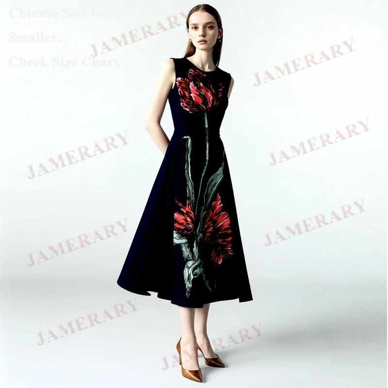 Wysokiej jakości letnie i jesienne sukienki damskie w kwiaty, bez rękawów, typu kamizelka, plisowane, z nadrukiem, eleganckie sukienki wieczorowe na studniówkę, czarne, markowe.