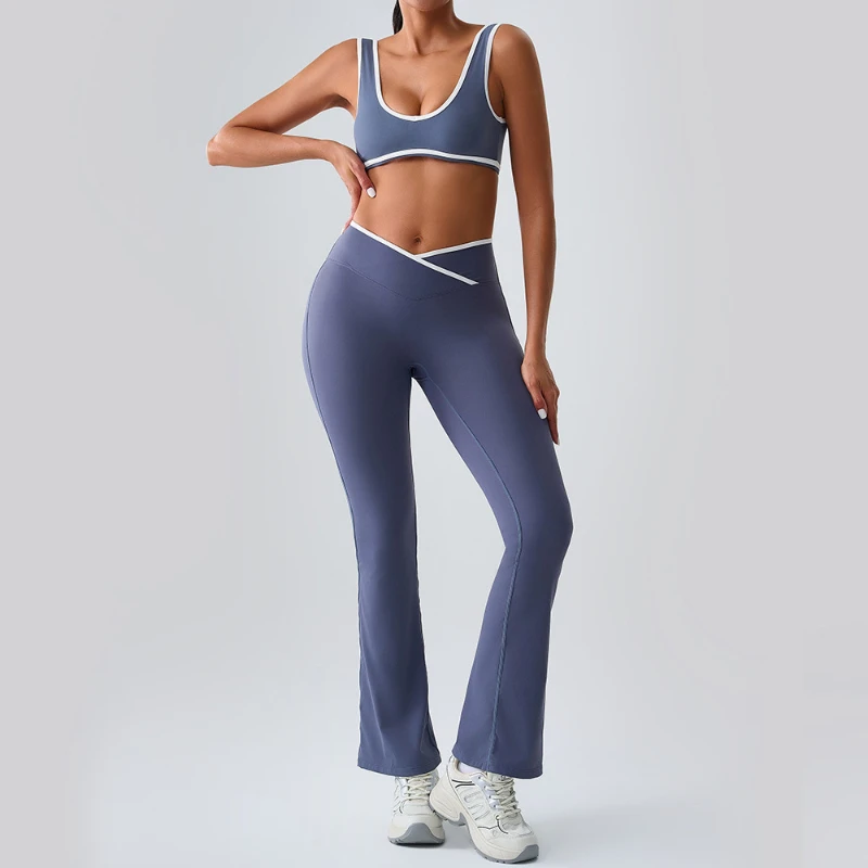 

Yoga clothes cross sports flared pants outer wear bra sports fitness suit quick drying breathable high elastic tight