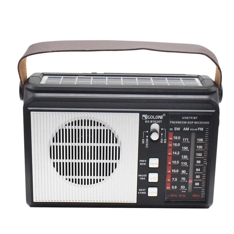 Radio portátil panel solar FM AM SW radio de onda corta con luz LED USB tarjeta TF altavoz radio de bolsillo