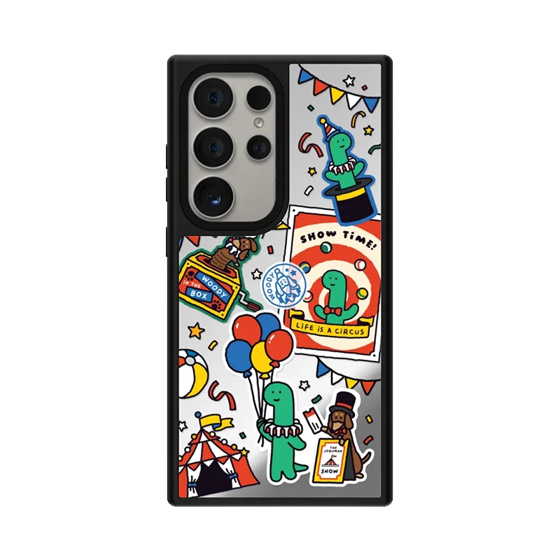 

Happy Circus Dinosaurs Mirror Magnetic Case for Samsung Galaxy S23 S24 S25 Ultra S25+ Plus Protective Shell Cartoon Magic Show