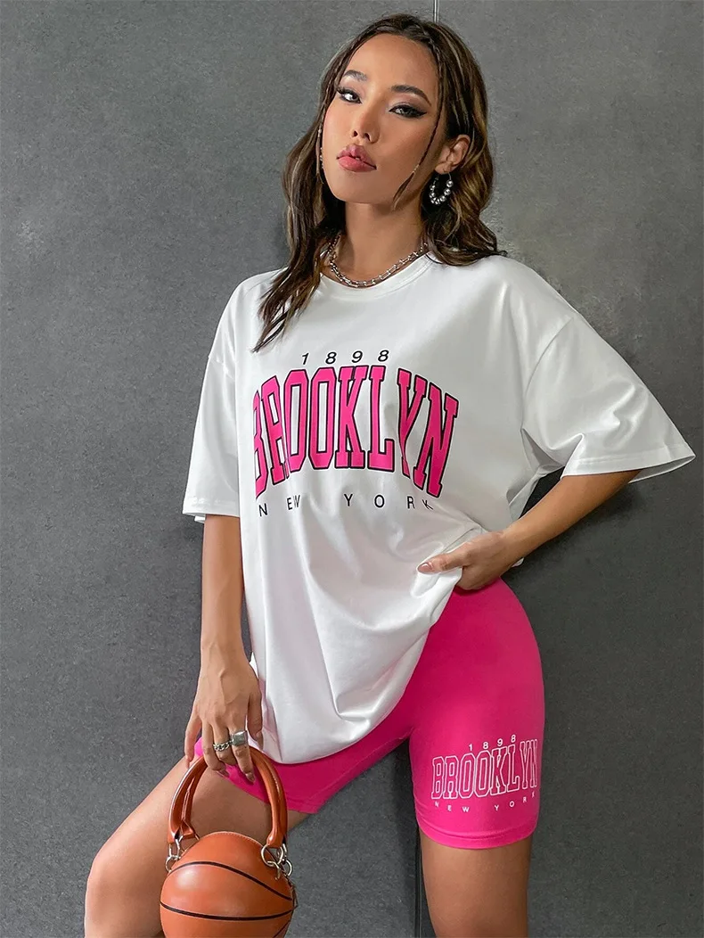 Women's Pajamas Sets Casual Printed Letters Loose Tshirt Tight Shorts Summer Sets Slim Outside Homewear Comfortable Breathable