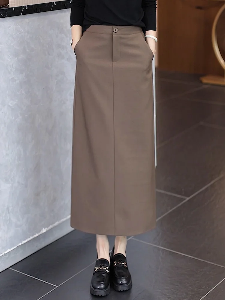Caramel Color Suit Skirt High Waist Long A-Line Silhouette Women's Spring Autumn New Style Elegant Slimming One-Step Skirt