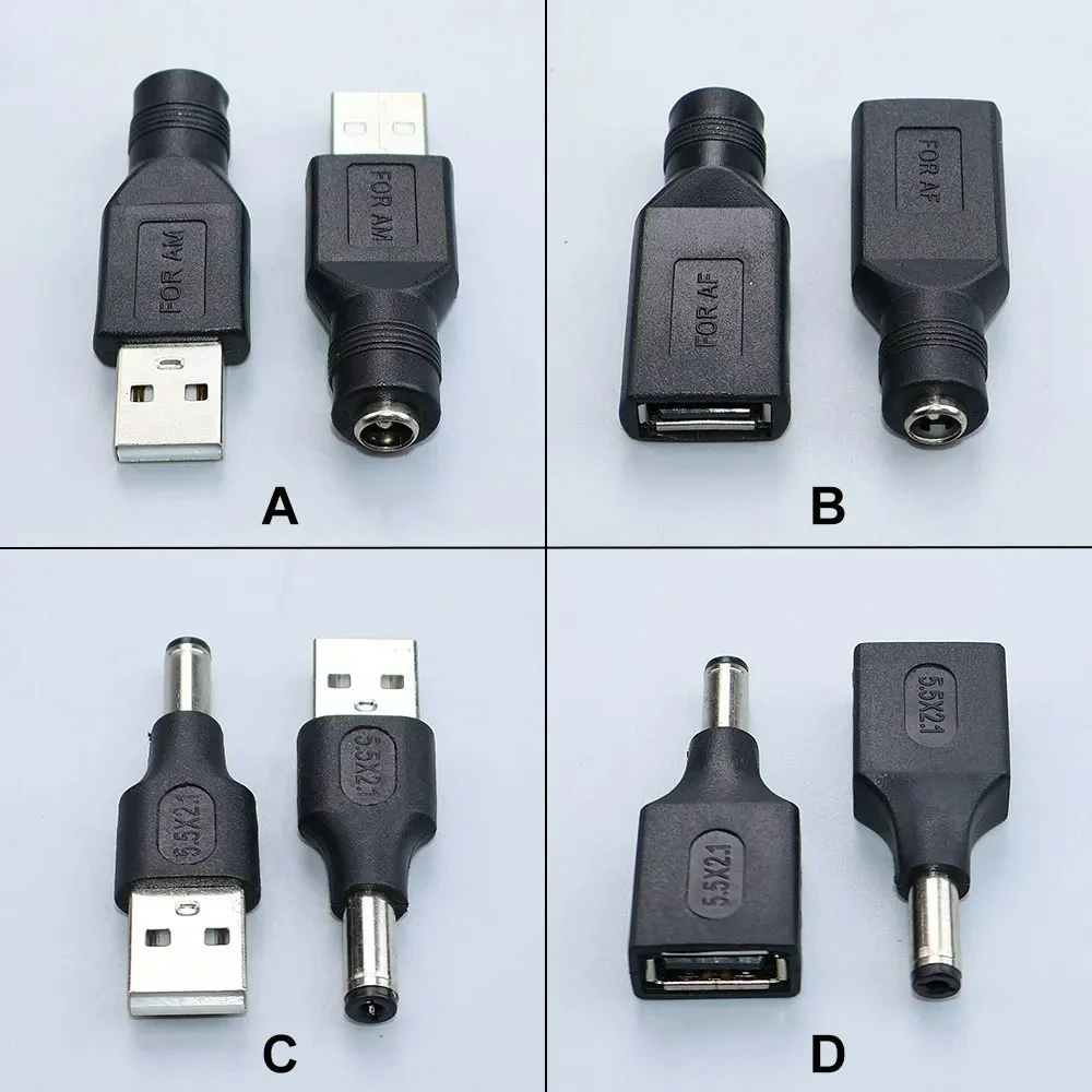 DC Plug 5.5*2.1mm to USB Female Male Jack Socket DC 5.5x2.1mm 5V Power Adapter Charging Converter For Laptop PC