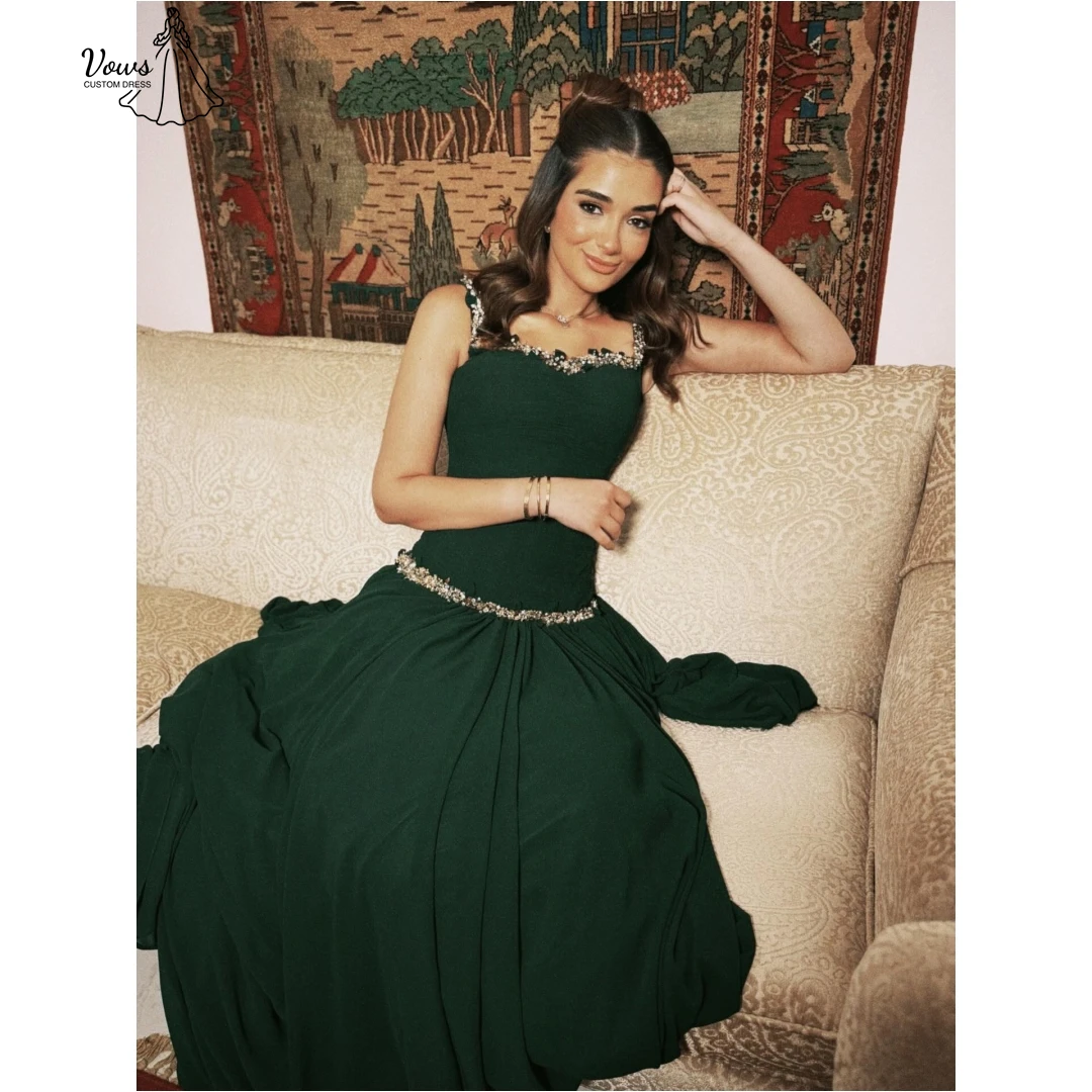 

Vows Wide Shoulder Straps Evening Dresses 2025 Luxury Women's Elegant Party Dress 2025 Custom Made Line A Rhinestones Ballgown