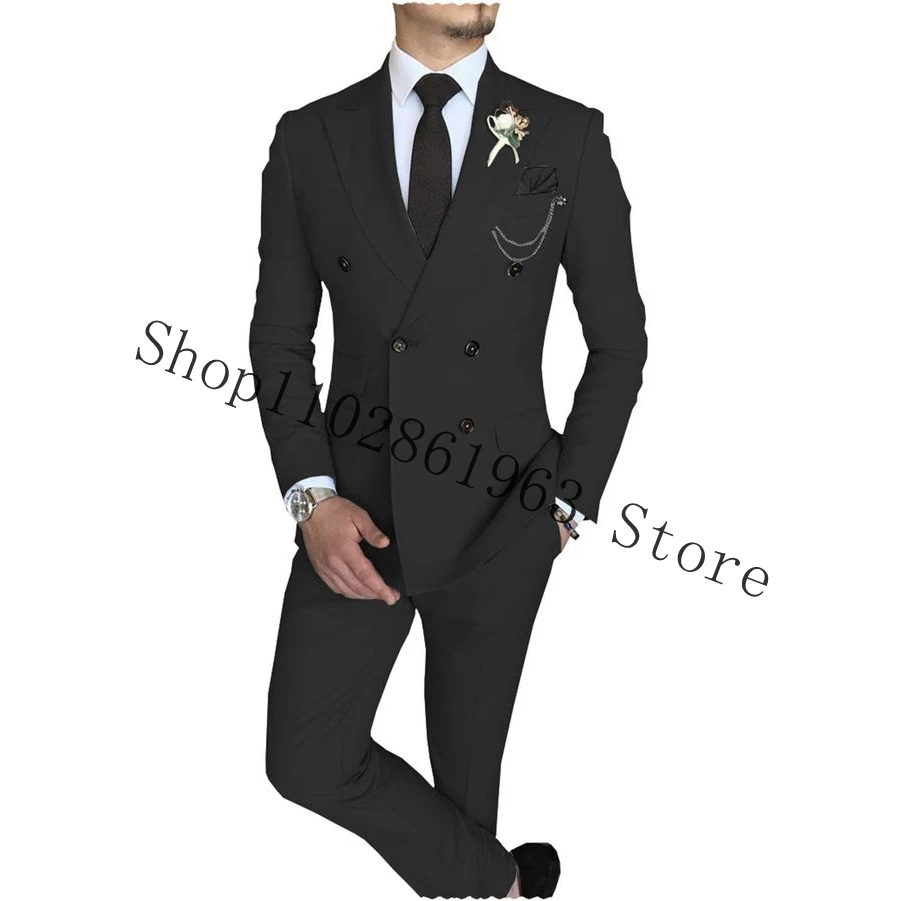 Witte Trouwpakken Peak Revers Double Breasted 2 Stuks Beste Mannen Bruiloft Bruidegom Dragen Smoking Blazer Broek Kostuum Homme Mariage