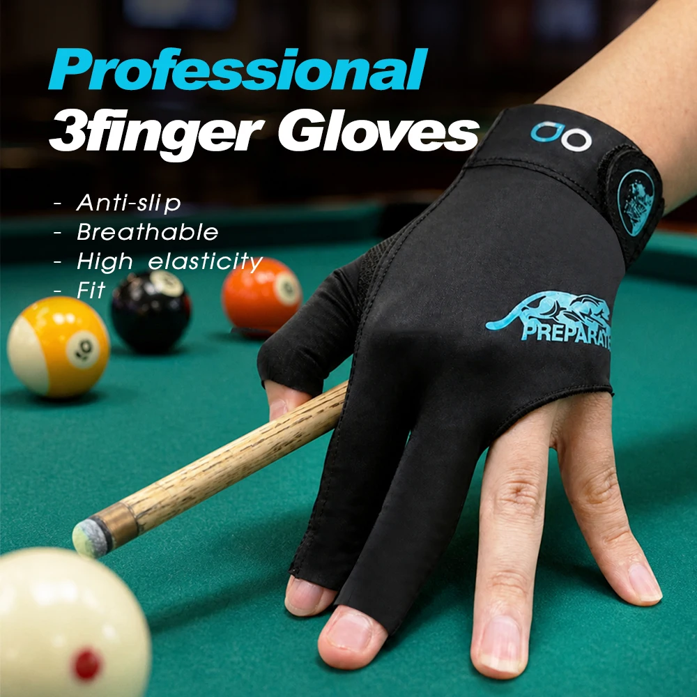PREPARATE Billiard Gloves 3 Finger Pool Glove for Left Hand ,Snooker Cue Sport Glove Black Yellow Red Blue