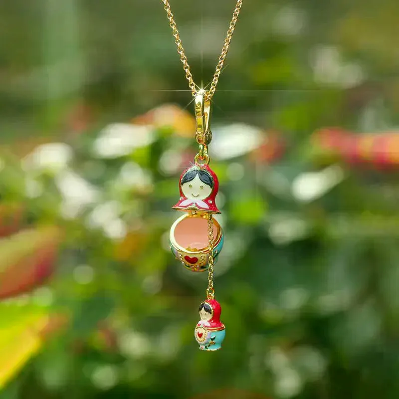 Russian Pendant Keychain Matryoshka Dolls Necklace Sweater Chain Fashion Jewelry Gift For Women Adorable
