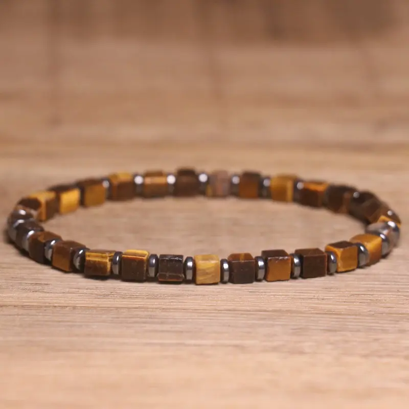 Natürliches Tigeraugen-Perlenarmband, handgefertigt, zierlicher Hämatit, Abstandshalter, Perlen, Stretch-Armband, Damen, Boho-Chic-Schmuck, einzigartiges Geschenk