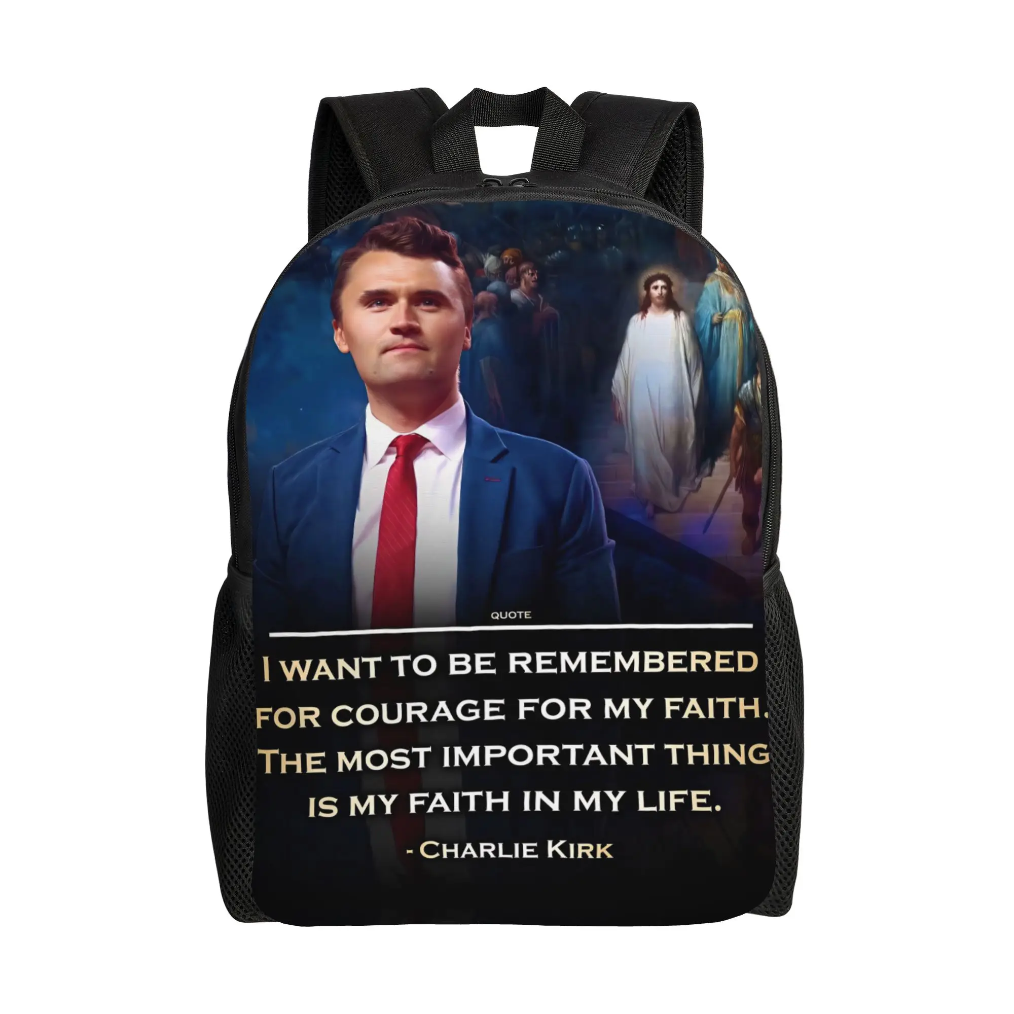 

Памятный рюкзак RIP Charlie Kirk, стильный студенческий деловой рюкзак, сумка через плечо для ноутбука с карманом, символизирующая свободу и патриотизм.