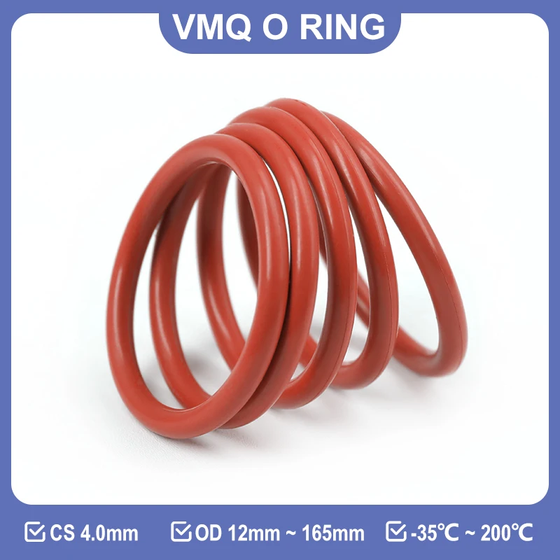 10/50Pcs Red VMQ O Ring CS 4.0mm OD 12mm ~ 165mm Food Grade Silicone Rubber Insulation Sealing Waterproof Washer Cooker Gaskets