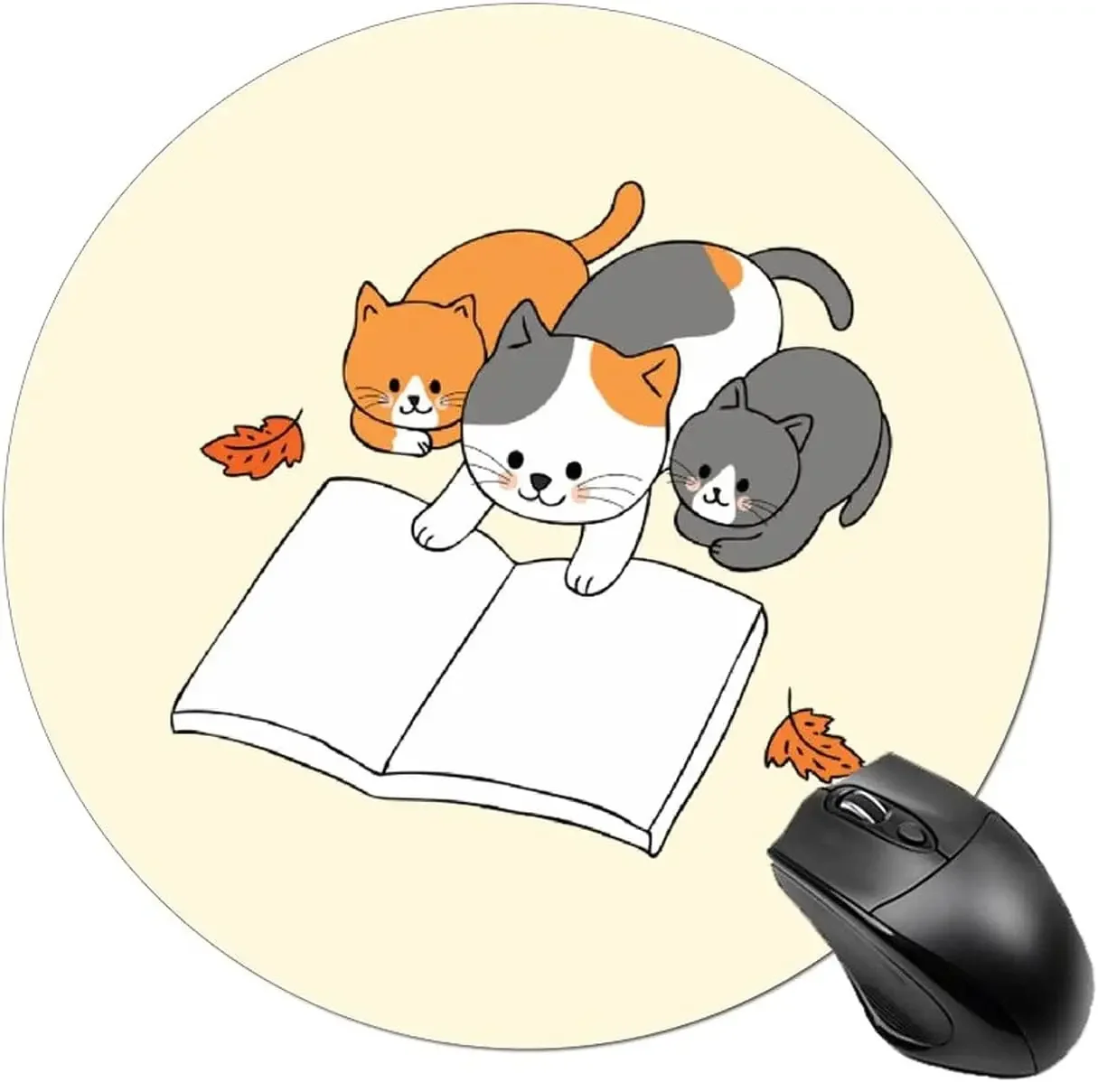 

Cute Round Mouse Pads Cats Reading Book Family Working Gaming Circle Mouse Mat for Laptop Computer PC (7.8x7.8x0.08Inch)