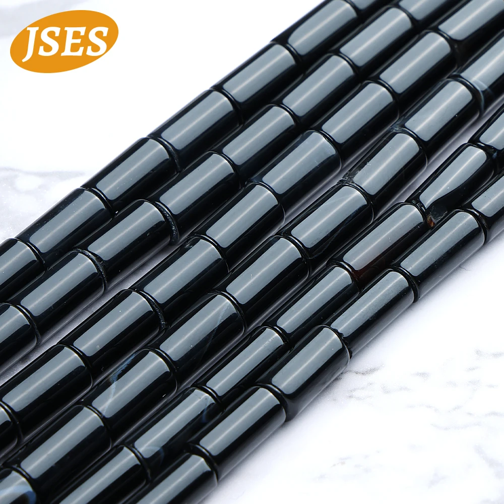 JSES Natural Black Agate Onyx Beads Tubular Shape for Jewelry Making 7-8*12-14mm Bracelets Necklace Stone Beads DIY Accessories