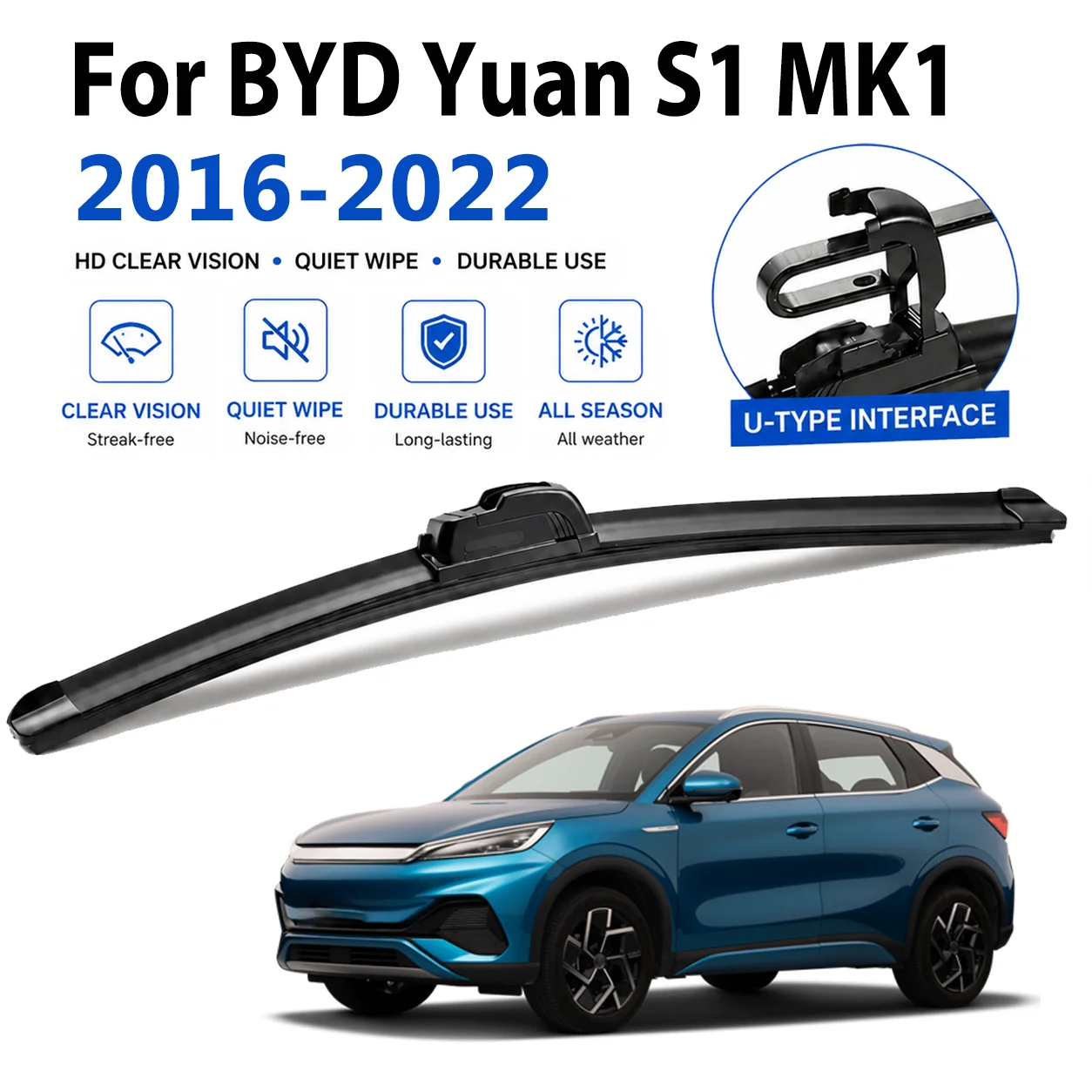 For BYD Yuan S1 MK1 2016‑2022 2Pcs U‑Hook Front Windshield Wipers, Rubber High‑Definition Quiet Replacement Wiper Blades 24