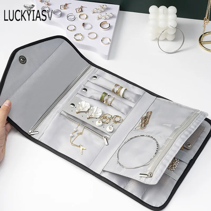 Women Travel Jewelry Organizer Foldable Roll for Necklace Bracelets Earrings Compact Jewelry Clutch Storage Roll Case