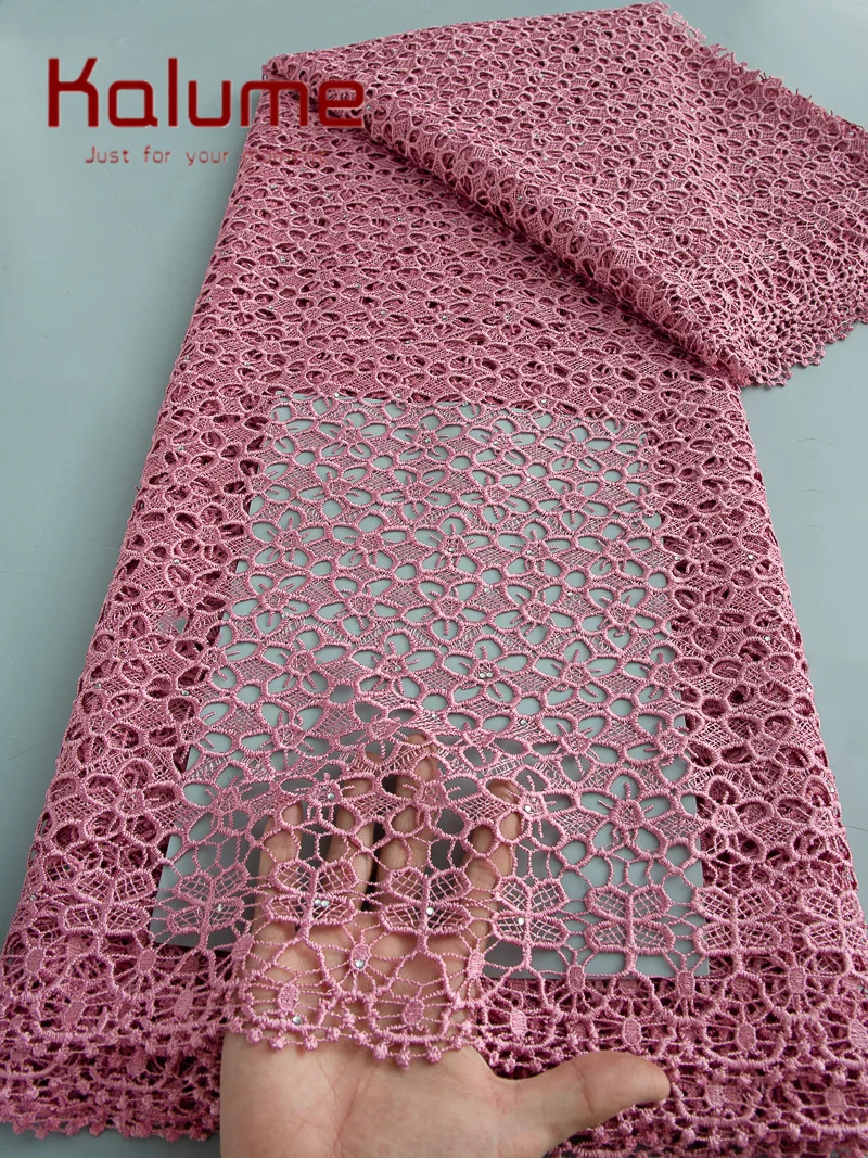 

Kalume Lace Cord Guipure Fabric High Quality 5 Yards Knitted Water Soluble African Nigerian Lace Fabric Wedding Dress for Sewing