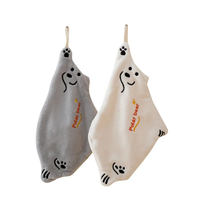 Polar Bear Hand Wiping Towel Super Absorbent Hanging Kitchen Towel Coral Design Thick Cartoon Hand Towel