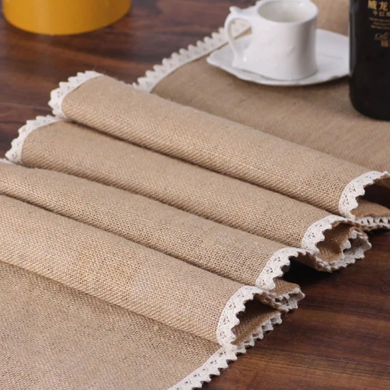 

Jute Table Runner Vintage Natural Burlap Lace Table Runner Placemat Wedding Birthday Party Restaurant Hotel Decoration