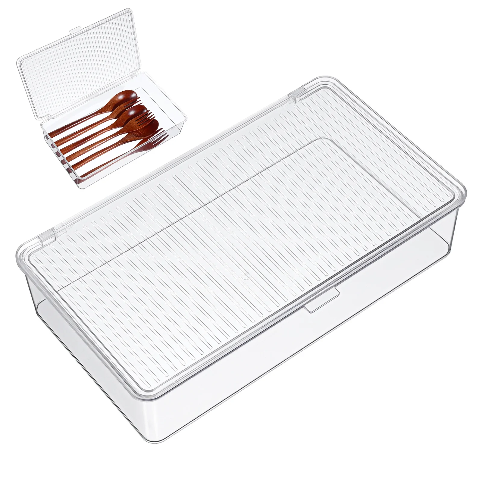 

Stackable Cutlery Organizer Clear Lid Silverware Storage Box Kitchen Utensil Holder Countertop Dining Table Supply Storage