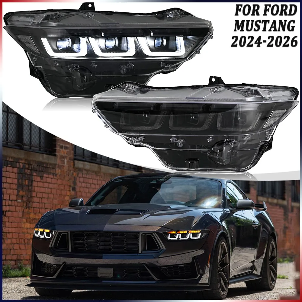 

1Set Full LED Projector Headlights Assembly For 2024-2026 Ford Mustang Front Head Lamps Animation DRL Headlamp Accessories
