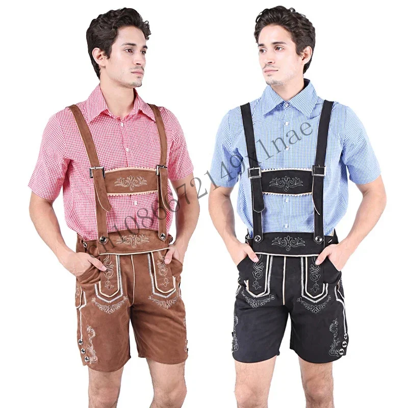 NEW Men Carnival Oktoberfest Costume Bavarian Shirt Faux Leather Clubs Bartender Cosplay Fancy Party Dress CMMN13