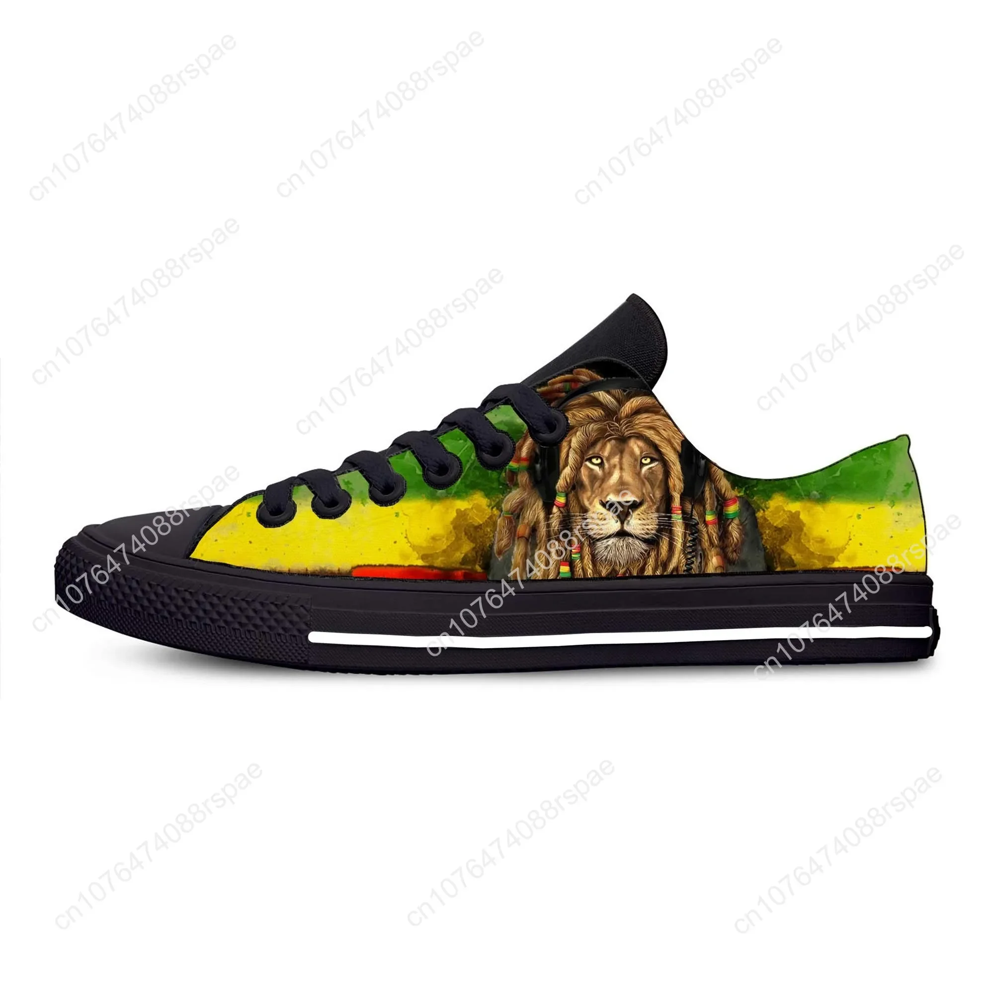 Rastafari Rasta Rastafari Lion Of Judah Sapatos casuais de pano para homens e mulheres, tênis leves e respiráveis, impressão 3D top baixo