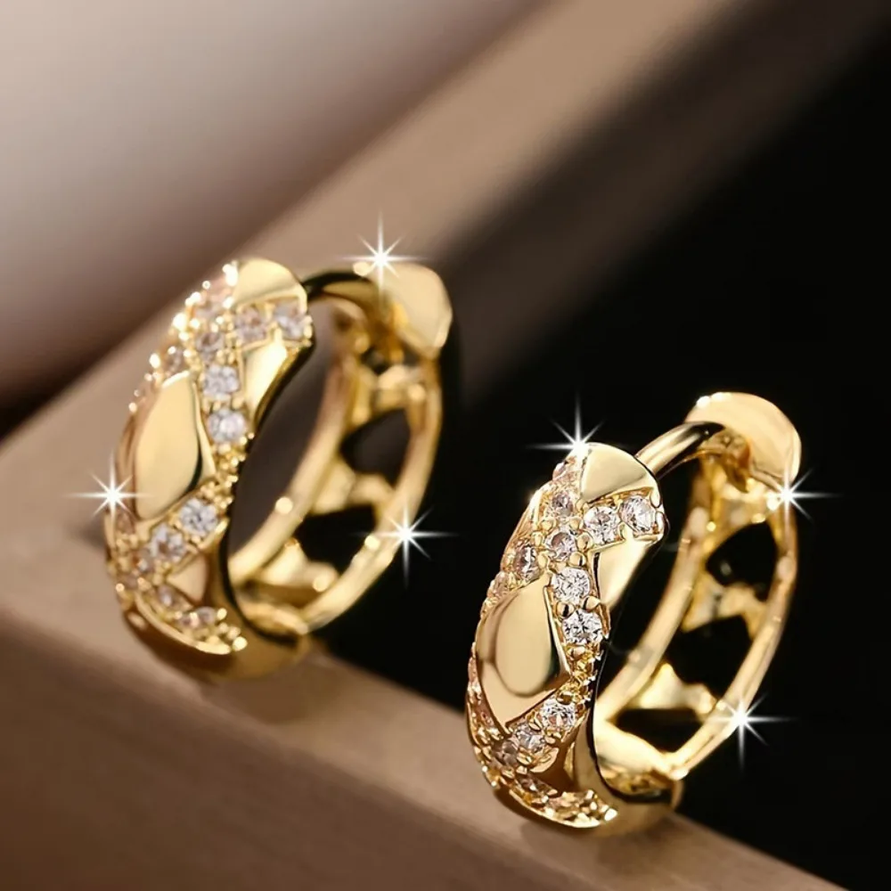 Fashion Retro Hollow Out Cross Micro-inlay 5A Zircon Hoop Earrings for Women Men Temperament Banquet Stainless Steel Jewelry