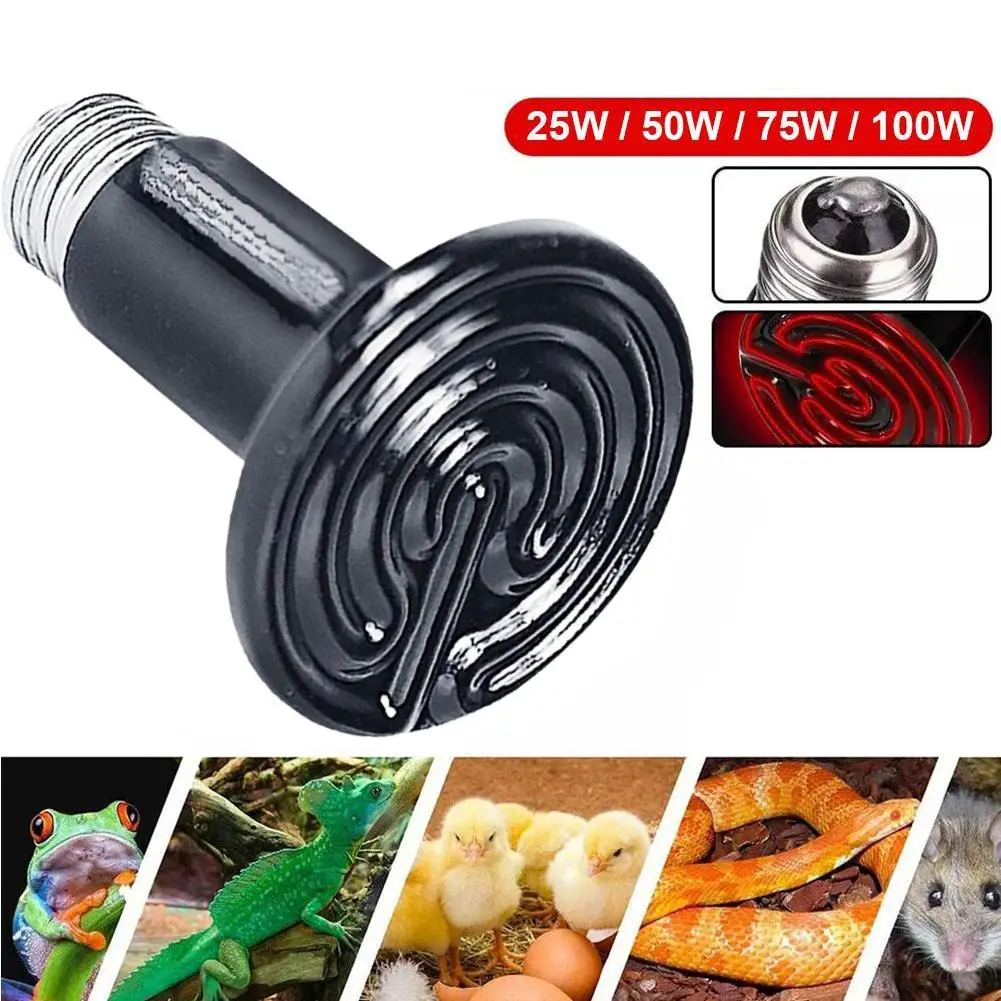 25W/50W/75W/100W Basking Ceramic IR Heat Emitter Bulb Reptile Infrared Heater Turtle Snake Lizard Pet Chick Lamp 110V No Light