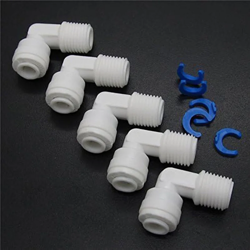 1/4 inch Male Thread to 1/4 inch Tube Elbow Quick Connect Ro Reverse Osmosis water Filter Fitting Male Elbow Pack of 5