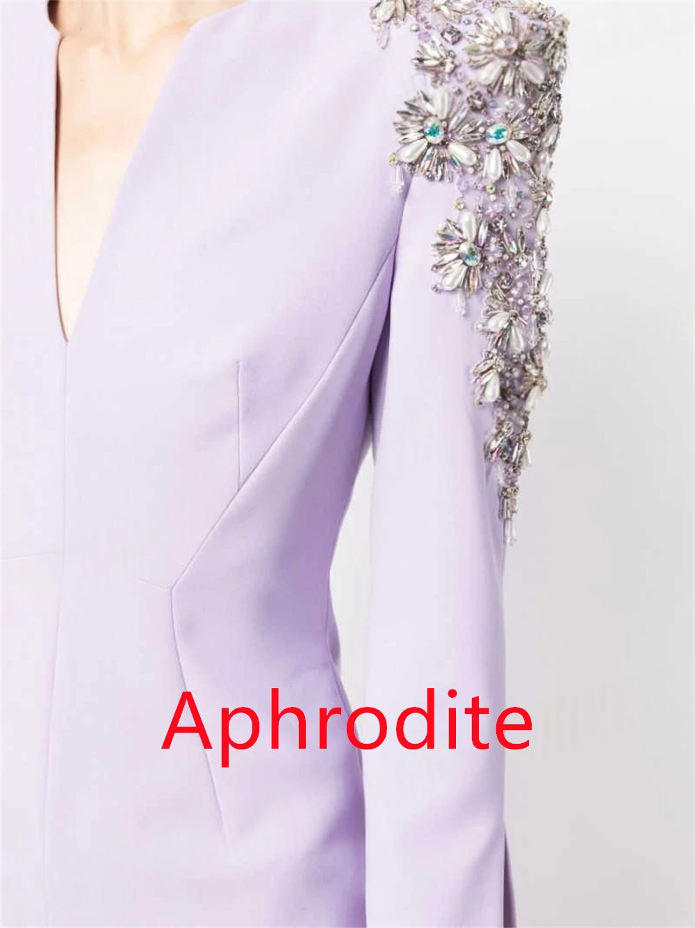 

Customized Fashion Purple Jersey Evening Dresses Exquisite V-Neck Long Sleeves Prom Dress Formal Court Train Party Dress