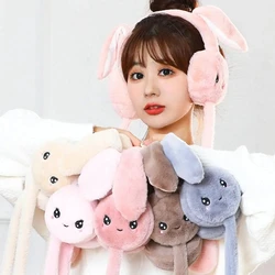 Cute Ear Move Earmuff Rabbit Moving Ears Jumping Earmuffs Warm Funny Toy Cap Plush Toy Headphones for Women Adult Winter Gift