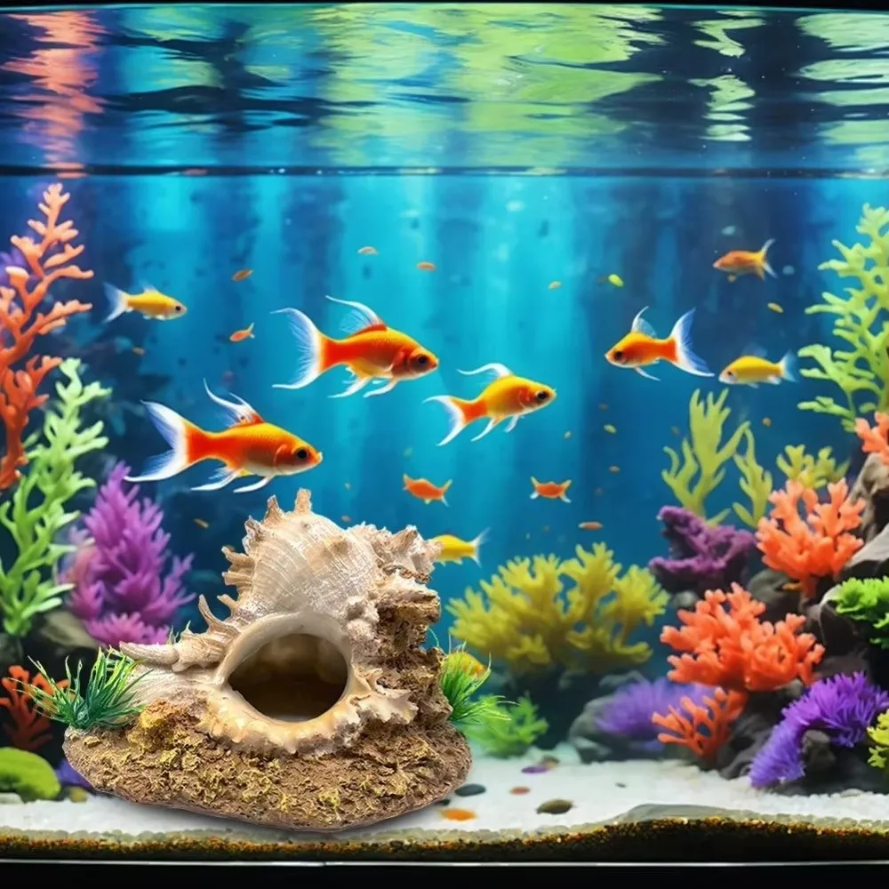 Conch Shape Fish Hideaway Cave Natural Look Simulation Aquarium Simulated Cave Resin Aquascape Shrimp Hiding House