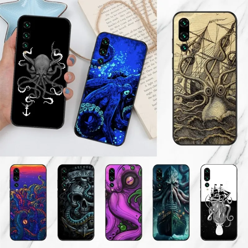 Norway Kraken Octopus Phone Case for Huawei P50 P40 P30 Pro Lite P Smart 2021 2019 Magic 3 Black Soft Phone Cover Funda