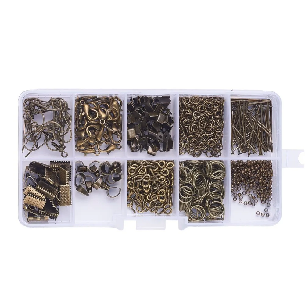 DIY Jewelry Findings Brass Crimp Beads Iron Head Pins Ribbon Ends Earring Hook Screw Eye Pin Bail Peg Snap on Bail Jump Ring