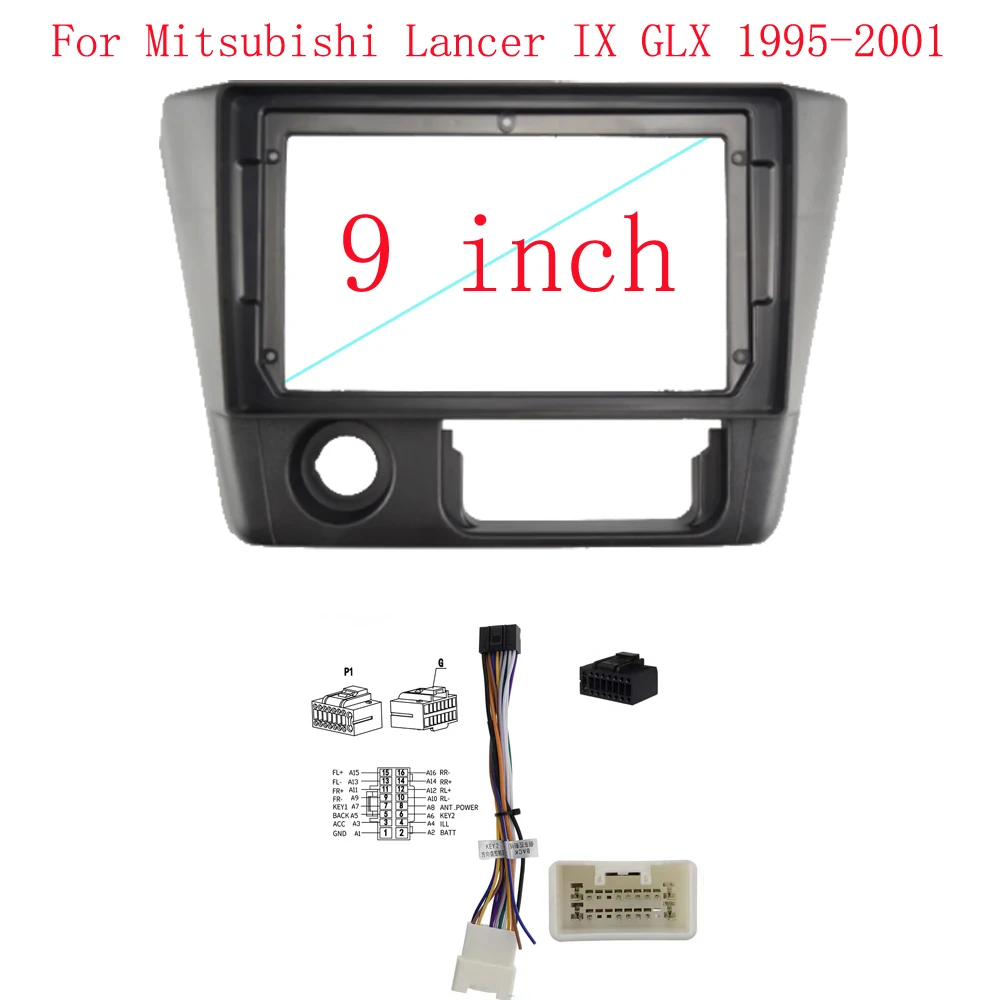 9 inch Car Fascia Radio Panel for Mitsubishi Lancer 1995-2016 Dash Kit Install Facia Console Bezel Adapter 9inch Plate Trim