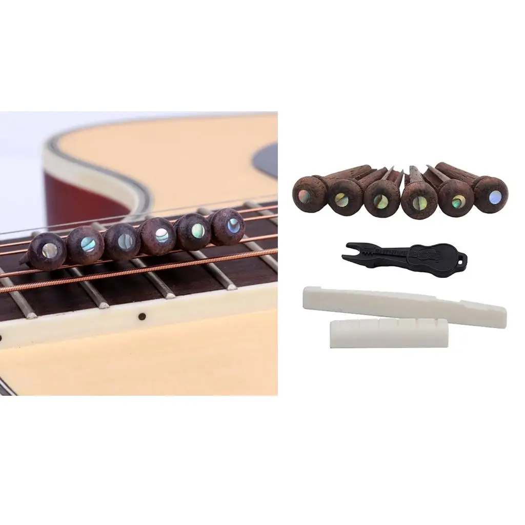 Six String Saddle +Pins Slotted for Acoustic Guitar Replacement Parts