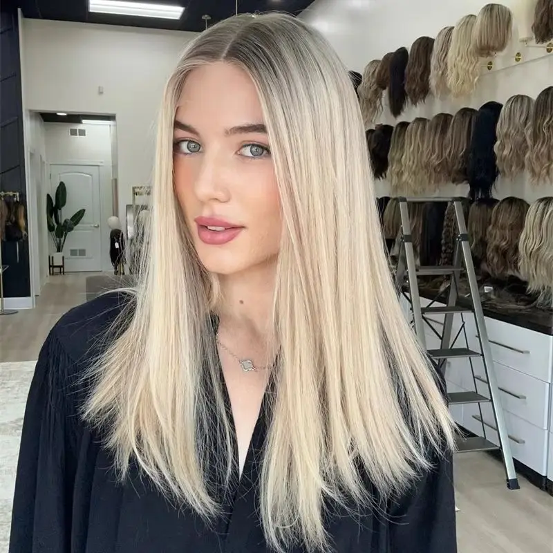 Free Part 13x4 Ombre Creamy Blonde Synthetic HD Lace Front Wig Heat Resistant Fiber Wigs Preplucked Hairline Soft Straight Wig