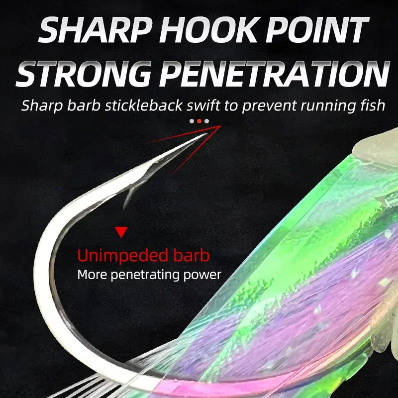 5 Hooks Sabiki Rigs Saltwater Fishing Lures Bait Rigs Real Fish Skin String Hook Mackerel Glow in The Dark Flash Sabiki Rigs