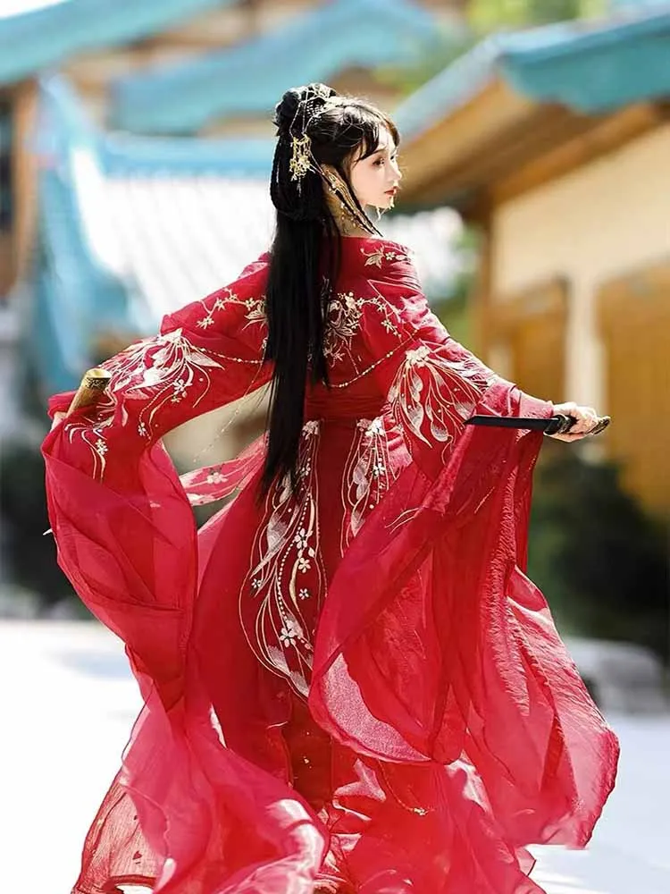 

Платье ханьфу, женское традиционное китайское древнее красное платье ханьфу, женский костюм для косплея на Хэллоуин, 2024, красное платье ханьфу, большие размеры XL