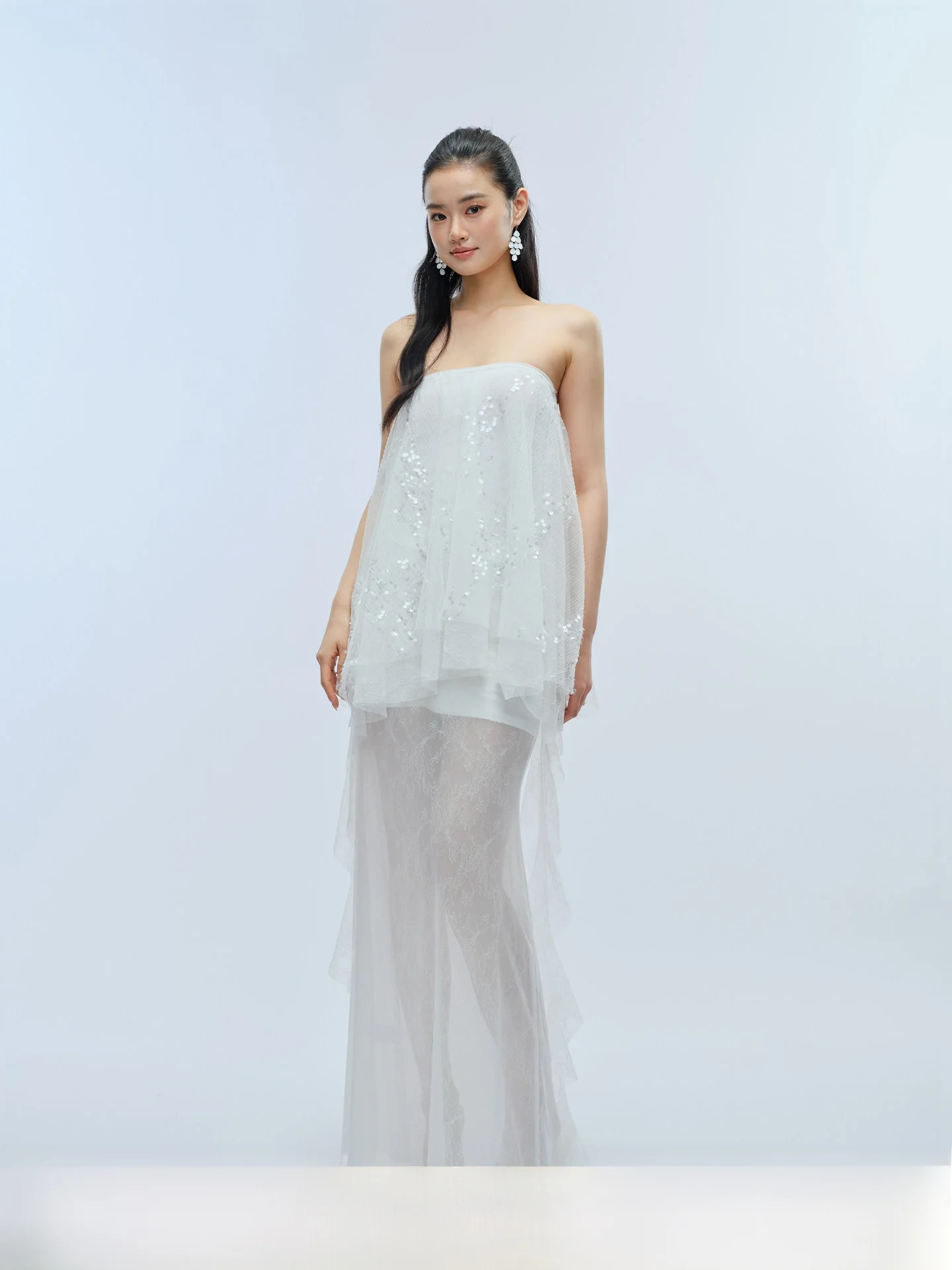 

J TheChosen Shallow Melody Sequin Lace Tulle Fish Tail Half Skirt Set Women's Fashion Summer Outfit Zipper Closure Slim Fit