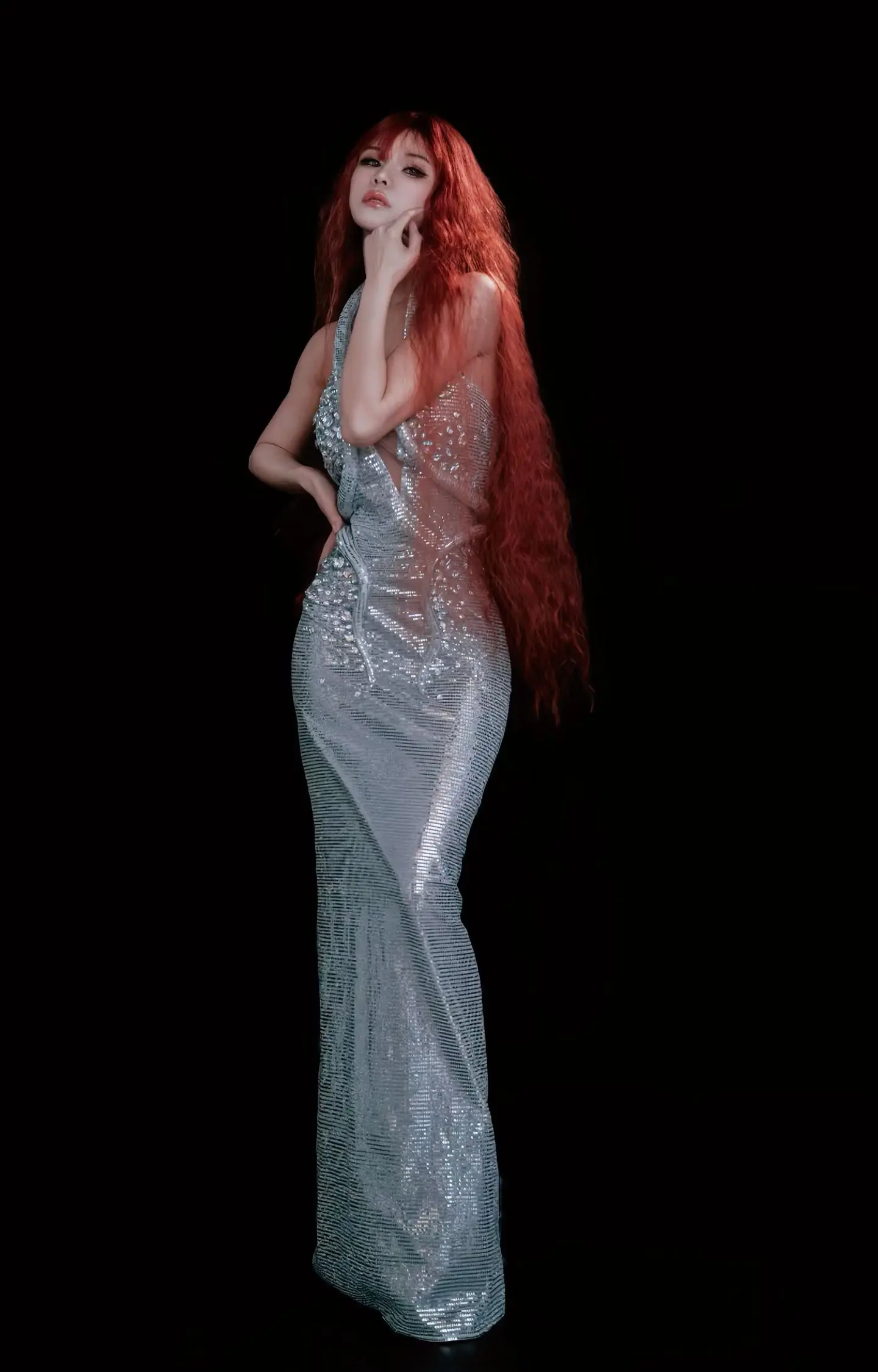 

Sparkly Rhinestone Silver Gray Sequin Mermaid Maxi Dress Birthday Celebrate Party Formal Evening Gown Stage Event Costume Yaorao