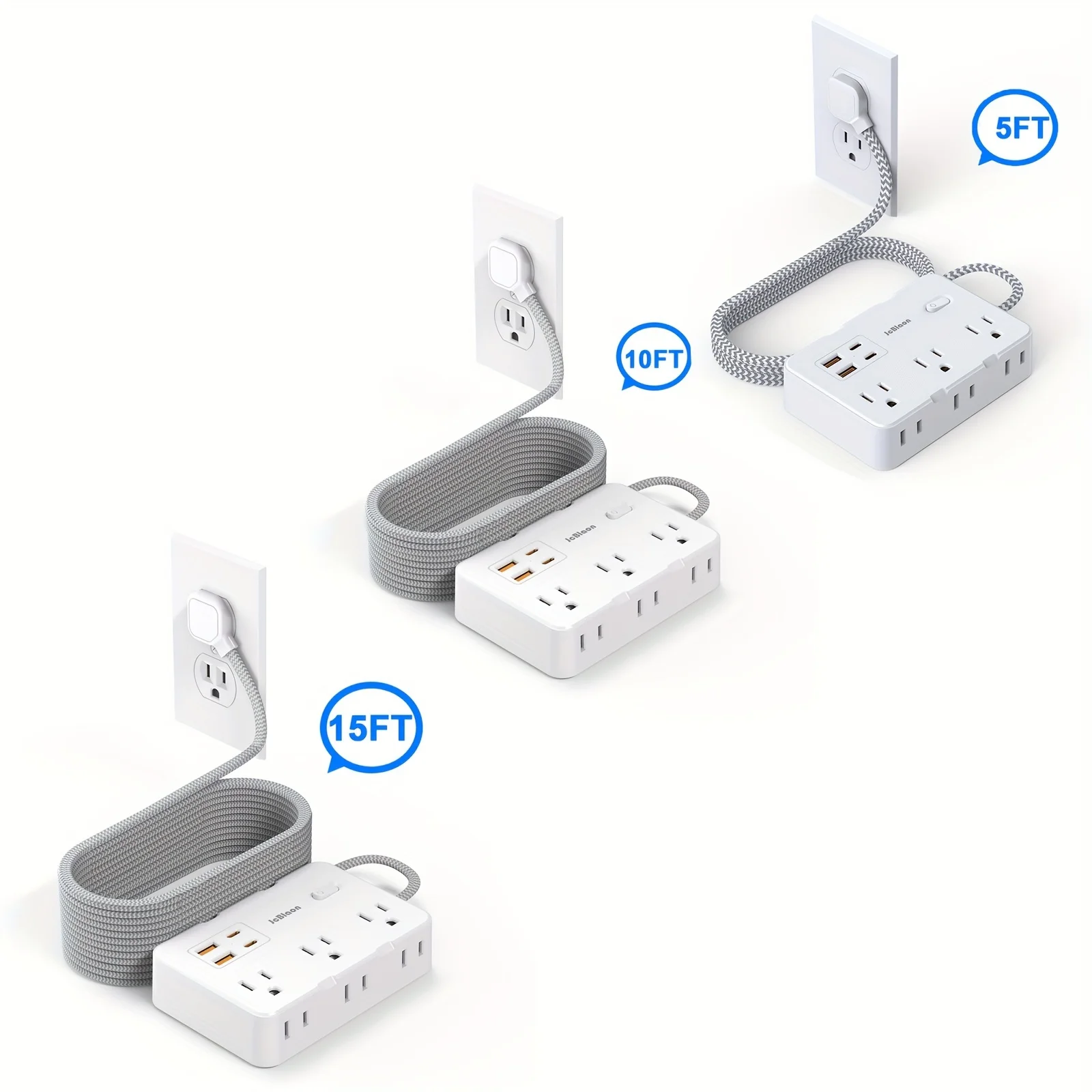 Multiprise Power Strip US Plug AC Outlet USB Fast Charging 15/10/5FT Extension Cord Smart Home Electrical Socket Network Filter