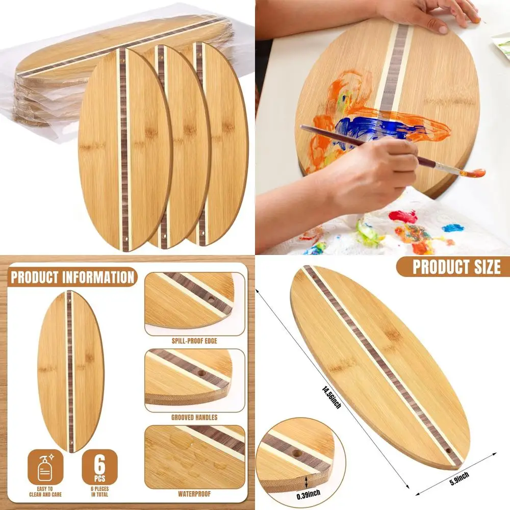 

Набор из 6 бамбуковых сервировочных и разделочных досок в стиле серфинга с полосатым узором (14,5 x 6)