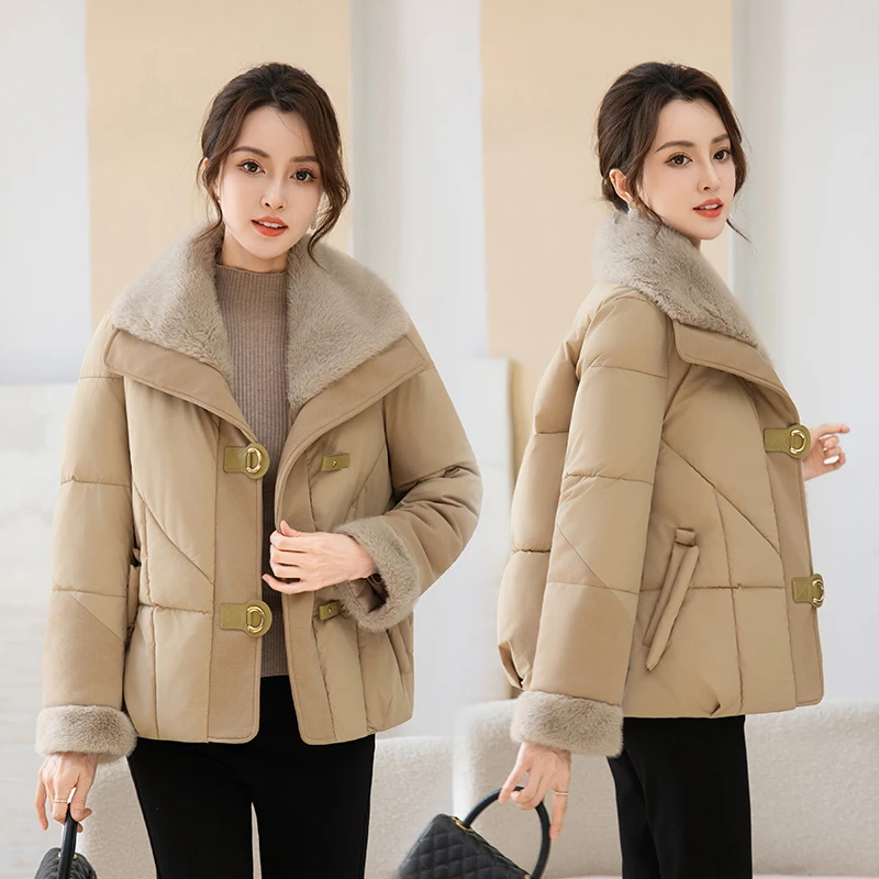 معطف Jaet نسائي فضفاض مناسب من القطن من Faionable Thiened ort بياقة كبيرة لشتاء 2025 وصل حديثًا من القطن للتخسيس... #1