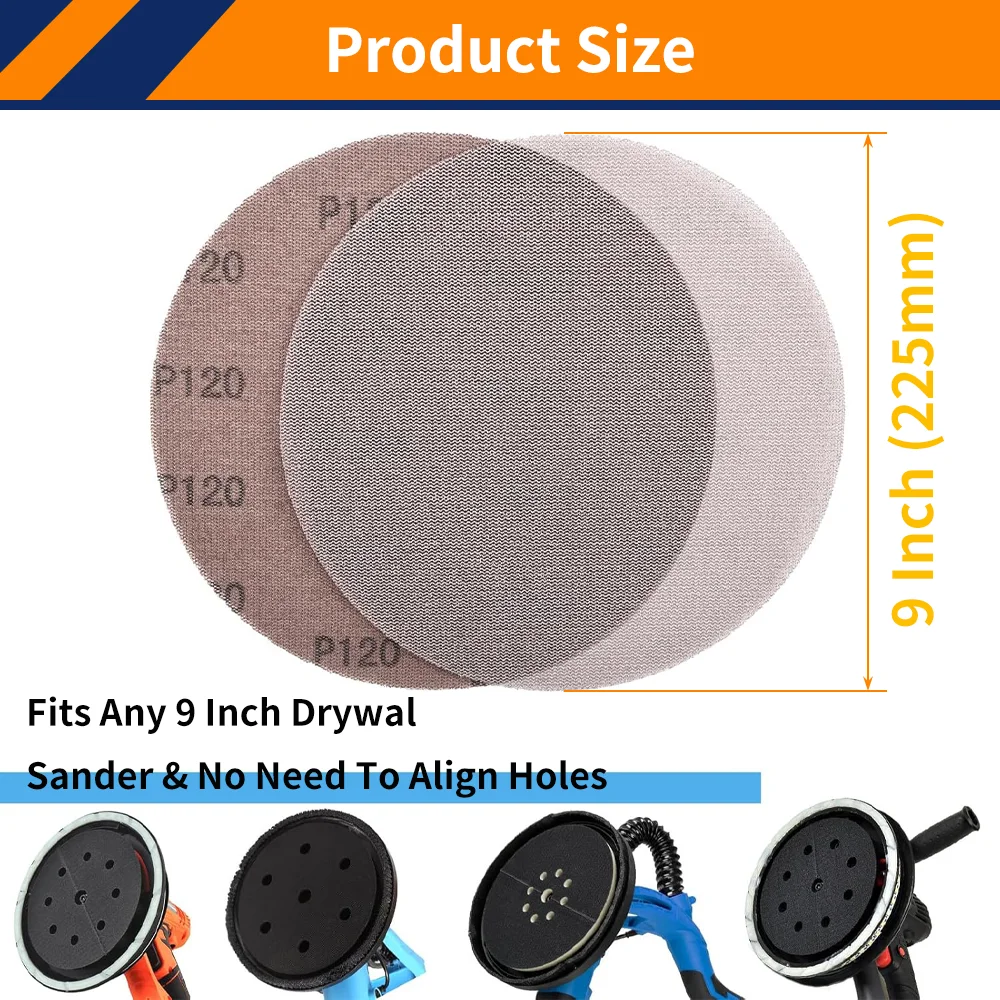 20PCS 9 Inch Sanding Disc Drywall Sandpaper,225mm Hook and Loop Mesh Sanding Disc for Drywall Metal Car Polishing,80-800 Grit