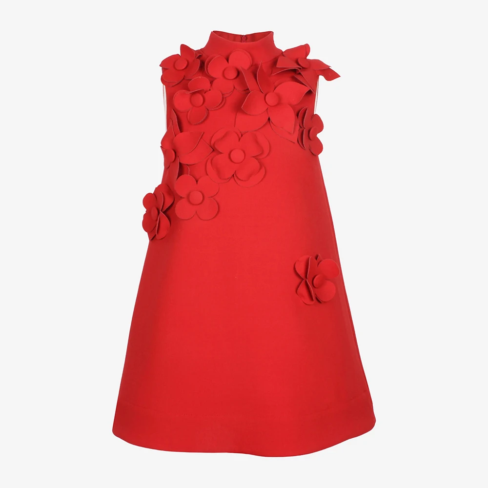 

Customized Luxury Party Dress for Girl Knee Length 3D Flowers Modern Girls Party Gowns A Line High Collar Children Birthday Gown