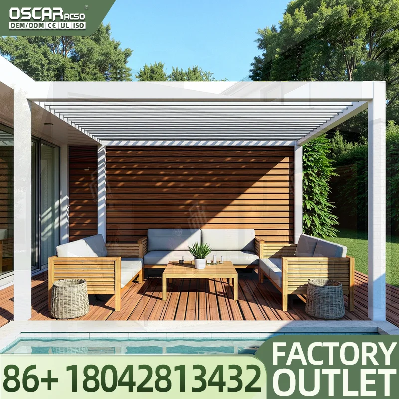 Fixed Adjustable Sun Shade Louver Automatic Ventilation Aluminum Sunshade Roof for Garden Patio Balcony Pergola